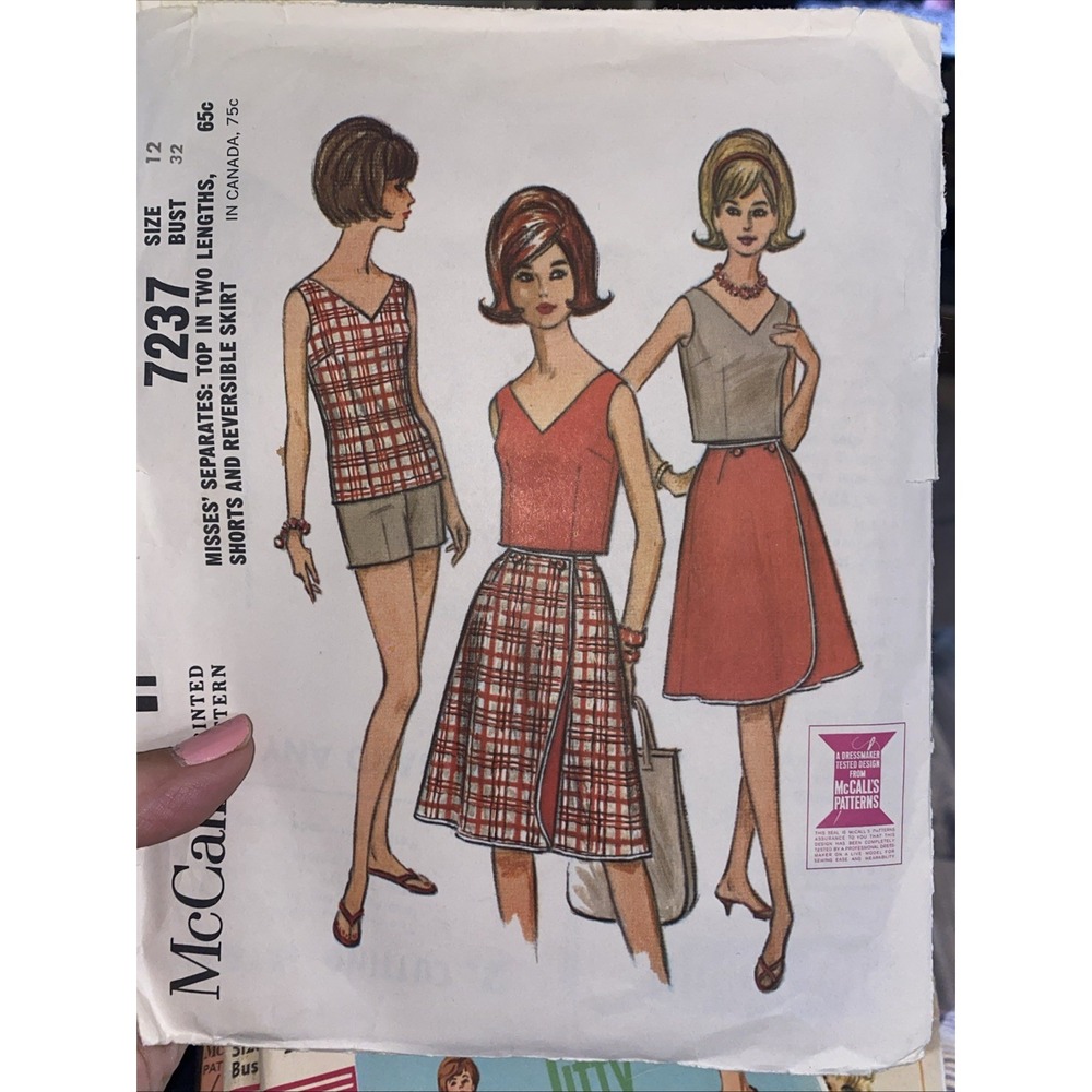 Vintage McCalls 7237 Sewing Pattern 1964 Misses Separates Top Shorts Skirt Sz 12